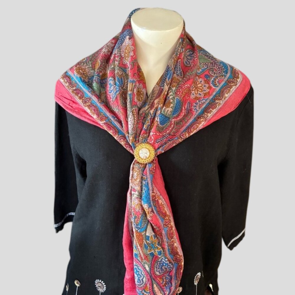 Silk Paisley Large Square Scarf In Pink & Blue Tones